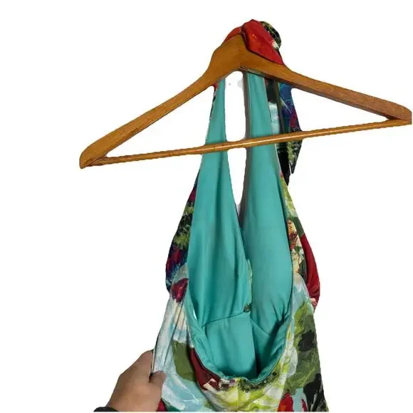Vintage Cache Floral Ruffle Hem Halter Dress Size 4 - Picture 6 of 8